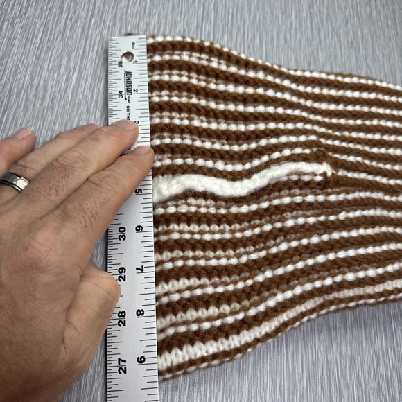 Anthropologie Women\'s Brown‎ White Striped Knit Beanie Winter Hat OSFM